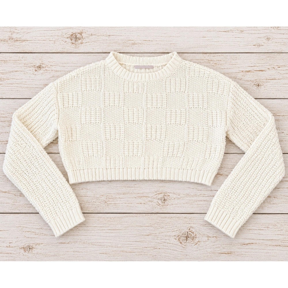 Willow & Wind Sweater Cropped Waffle Knit Cream Boho Chic Cottagecore Size S